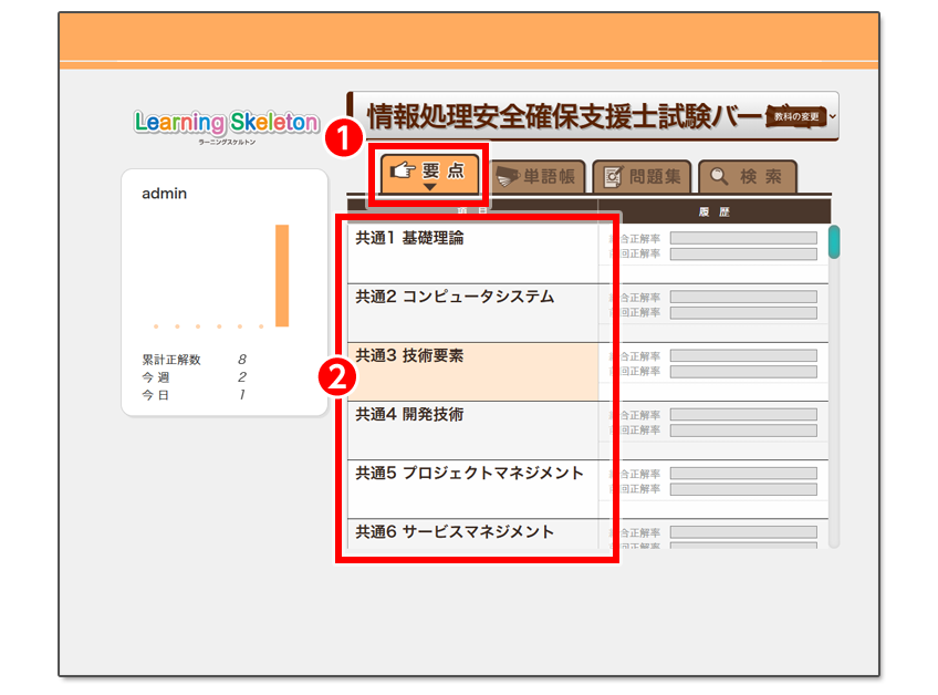 学習項目の選択